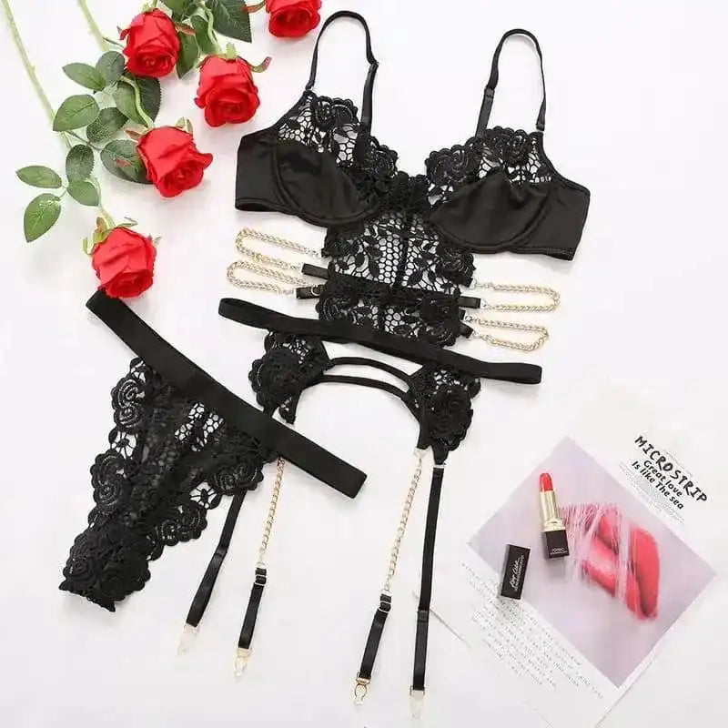 Black Cutout Metal Chain Bustiers - Fashionfitz