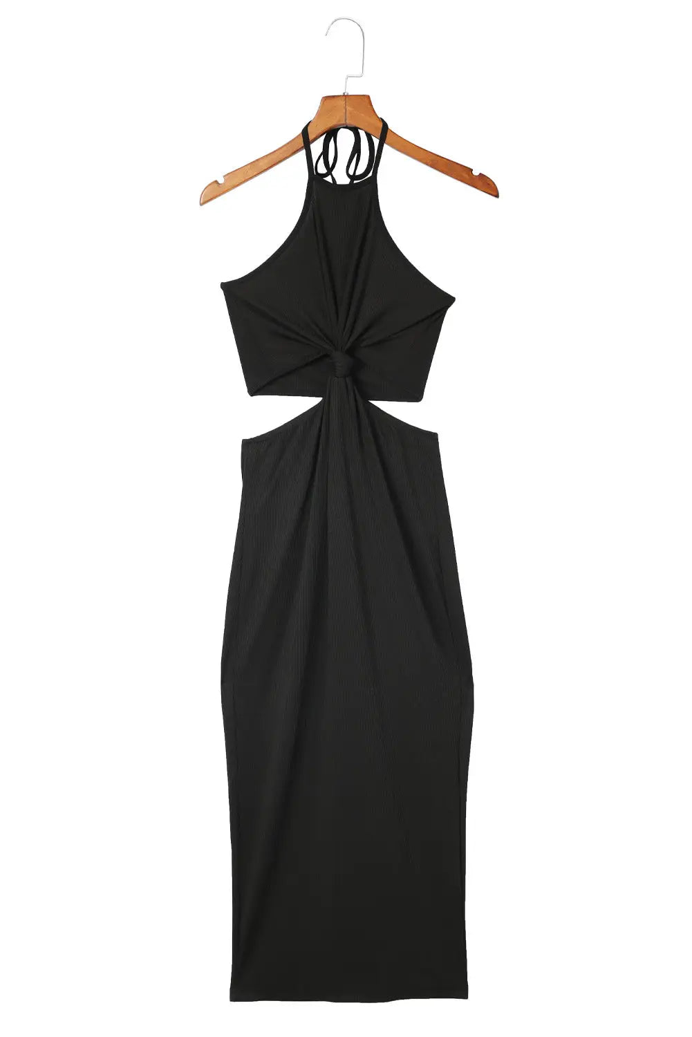 Black cutout twist halter sleeveless pencil midi dress - dresses