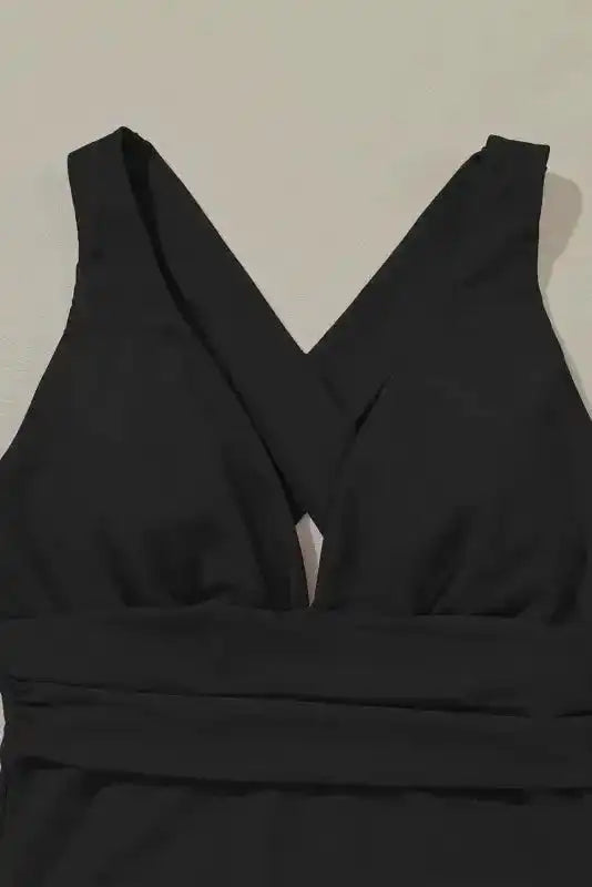 Black Deep V-Neck Crossover Backless Monokini - Fashionfitz