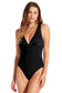 Black deep v neck crossover backless monokini - one piece swimsuits