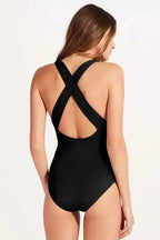 Black Deep V-Neck Crossover Backless Monokini - Fashionfitz