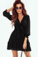 Black deep v neck lantern sleeve knotted tiered mini dress - dresses