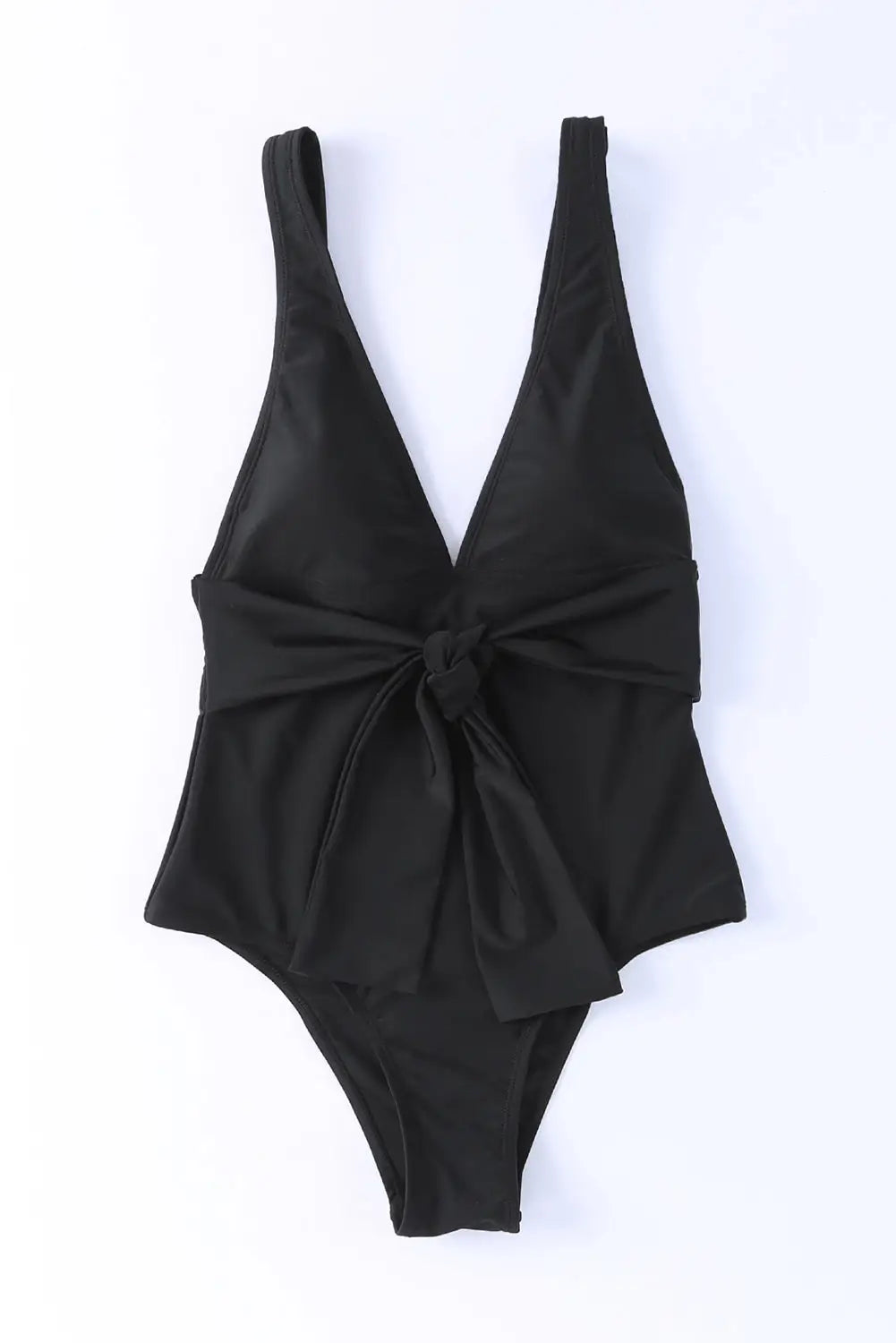 Black deep v neck tie waist one-piece swimsuit - one piece swimsuits