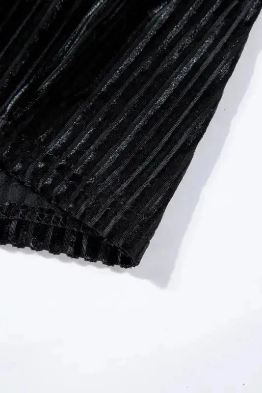 Black Dotted Mesh Striped Frilled Neck Bubble Sleeve Dress - Fashionfitz