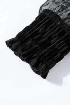 Black Dotted Mesh Striped Frilled Neck Bubble Sleeve Dress - Fashionfitz