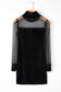 Black dotted mesh striped frilled neck bubble sleeve dress - dresses