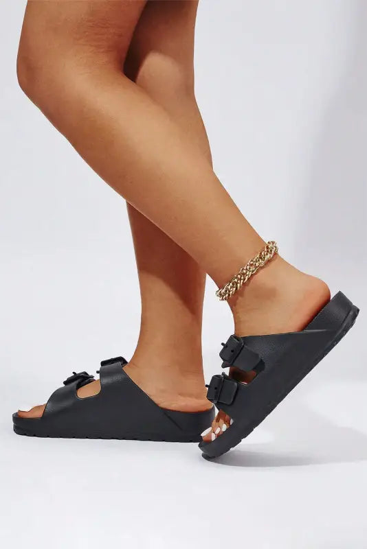 Black double-buckle eva slippers