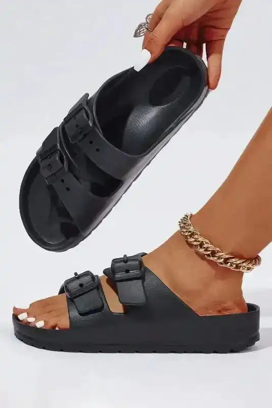 Black Double-buckle EVA Slippers - Fashionfitz