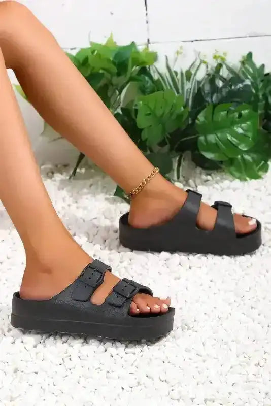 Black Double-buckle EVA Slippers - Fashionfitz