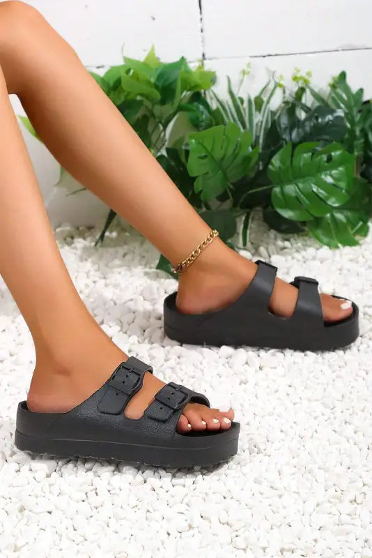 Black double-buckle eva slippers