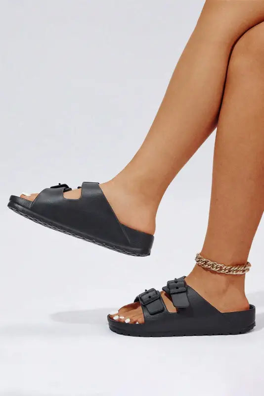 Black double-buckle eva slippers