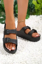 Black Double-buckle EVA Slippers - Fashionfitz