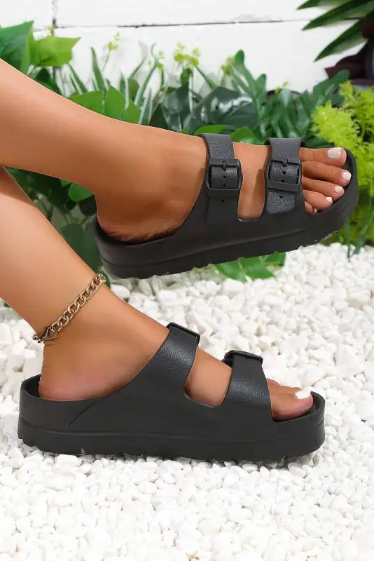 Black double-buckle eva slippers