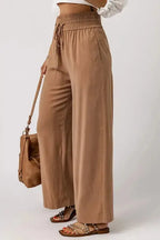 Black Drawstring Elastic Waist Casual Wide Leg Pants - Fashionfitz