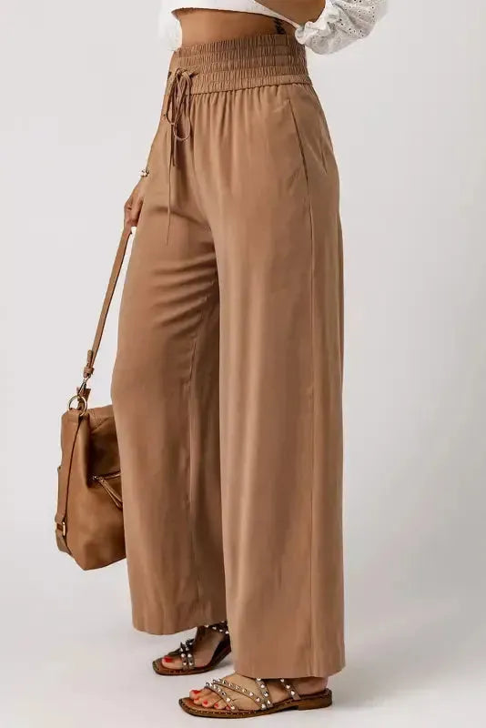 Black Drawstring Elastic Waist Casual Wide Leg Pants - Fashionfitz
