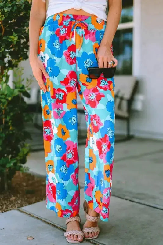 Black Drawstring Elastic Waist Casual Wide Leg Pants - Fashionfitz