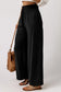 Black drawstring elastic waist casual wide leg pants