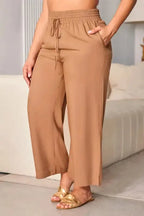 Black Drawstring Elastic Waist Casual Wide Leg Pants - Fashionfitz