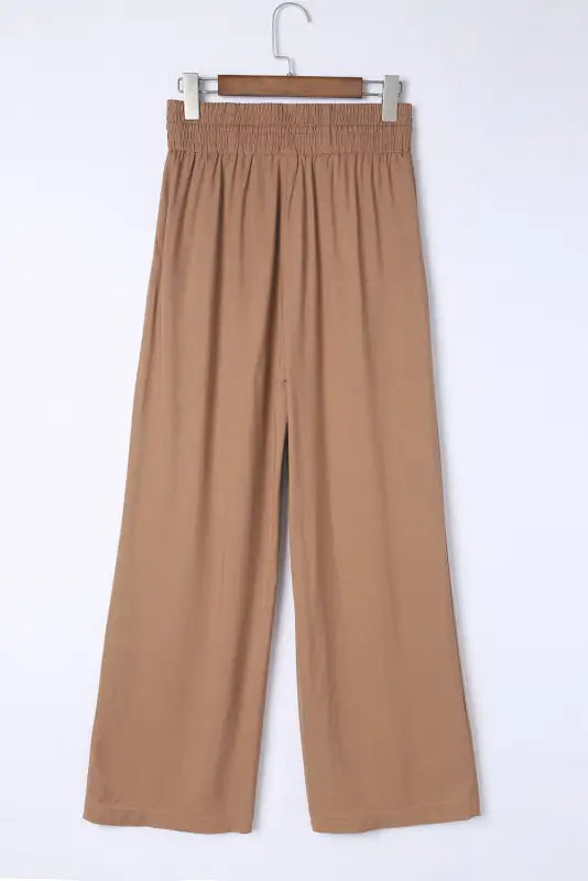 Black drawstring elastic waist casual wide leg pants