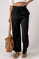 Black drawstring elastic waist casual wide leg pants