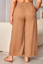 Black Drawstring Elastic Waist Casual Wide Leg Pants - Fashionfitz
