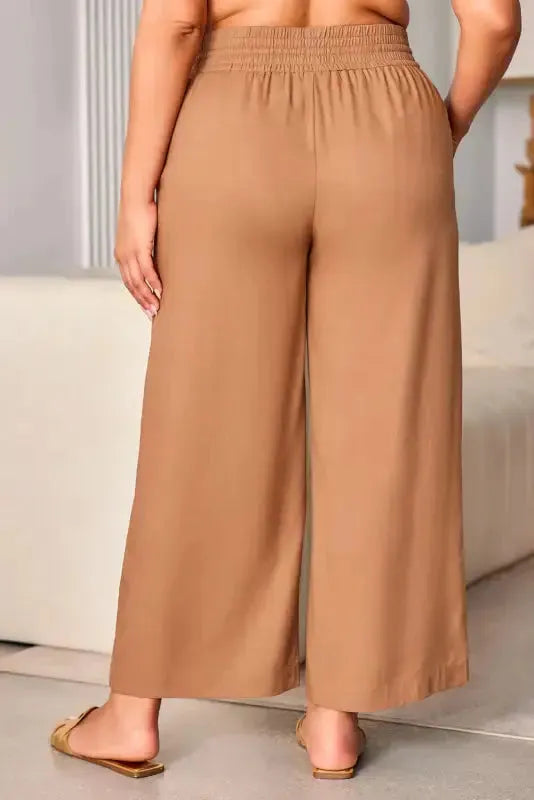 Black Drawstring Elastic Waist Casual Wide Leg Pants - Fashionfitz