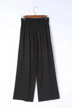 Black Drawstring Elastic Waist Casual Wide Leg Pants - Fashionfitz