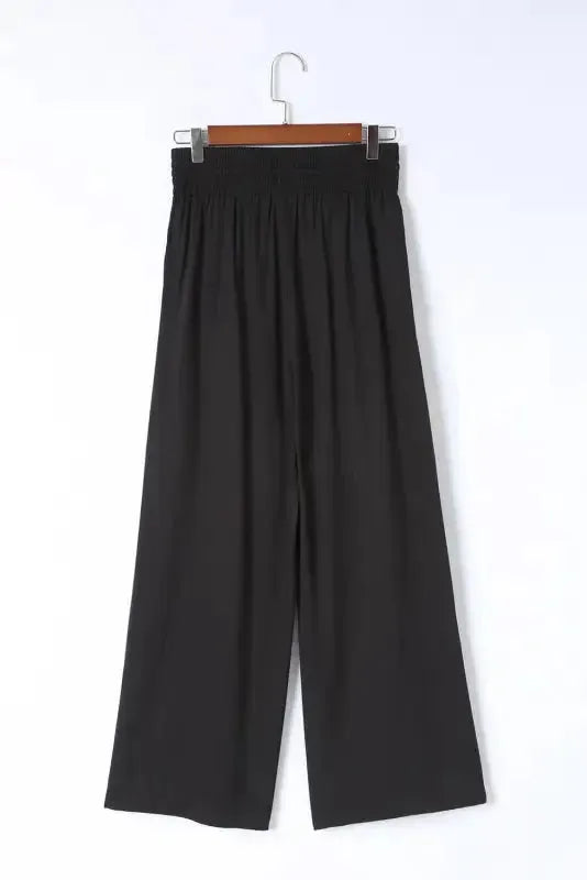 Black Drawstring Elastic Waist Casual Wide Leg Pants - Fashionfitz