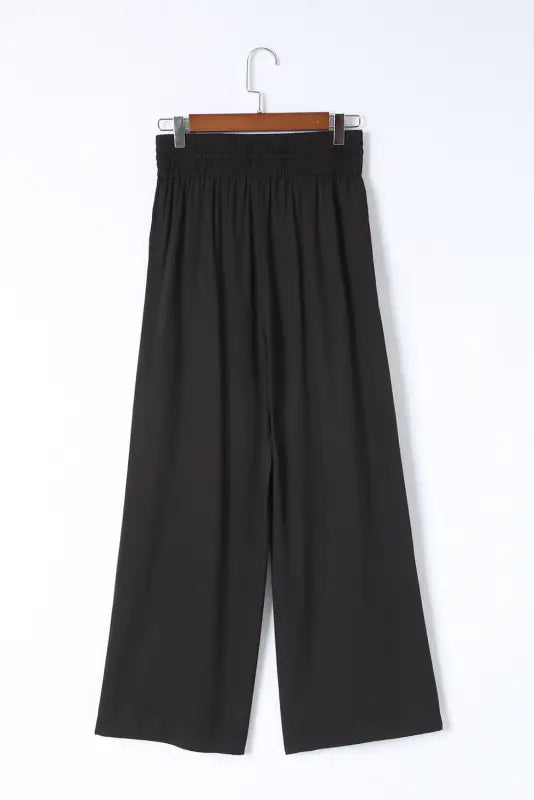 Black drawstring elastic waist casual wide leg pants