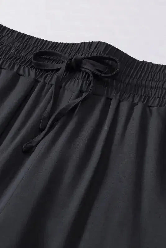 Black Drawstring Elastic Waist Casual Wide Leg Pants - Fashionfitz