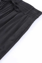 Black Drawstring Elastic Waist Casual Wide Leg Pants - Fashionfitz