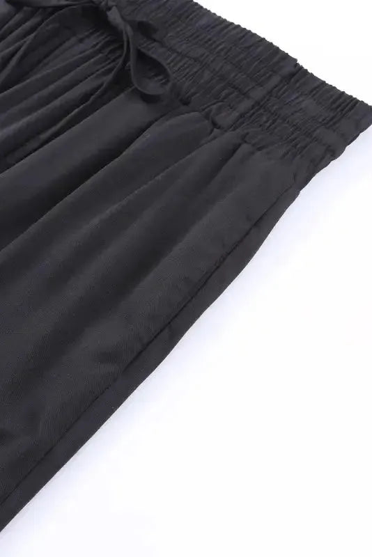 Black Drawstring Elastic Waist Casual Wide Leg Pants - Fashionfitz