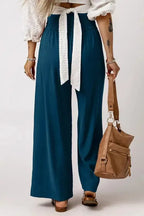 Black Drawstring Elastic Waist Casual Wide Leg Pants - Fashionfitz