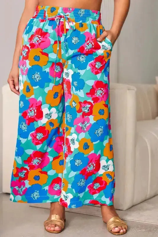 Black Drawstring Elastic Waist Casual Wide Leg Pants - Fashionfitz