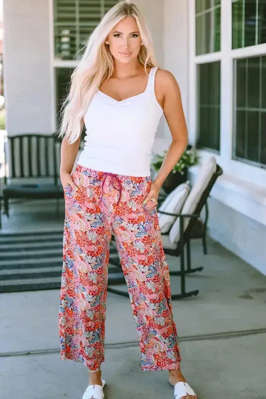 Black Drawstring Elastic Waist Casual Wide Leg Pants - Fashionfitz