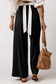 Black drawstring elastic waist casual wide leg pants