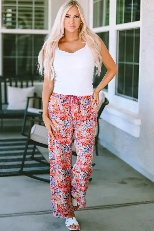 Black Drawstring Elastic Waist Casual Wide Leg Pants - Fashionfitz