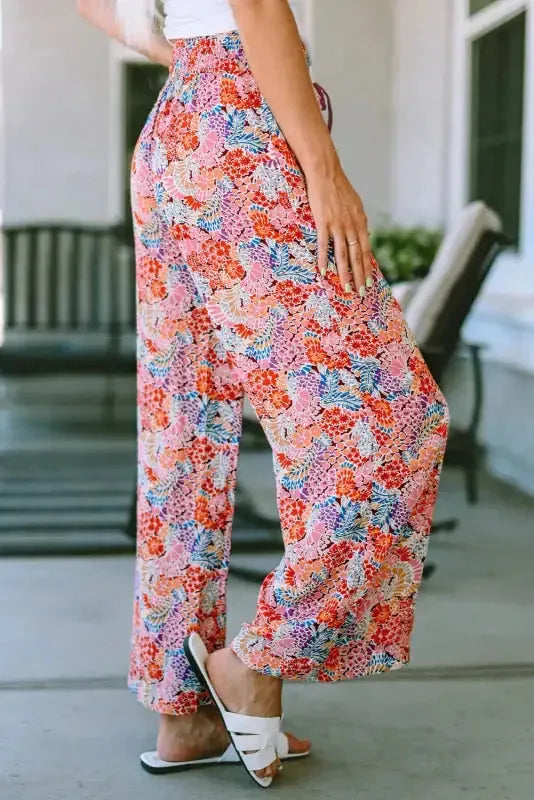 Black Drawstring Elastic Waist Casual Wide Leg Pants - Fashionfitz