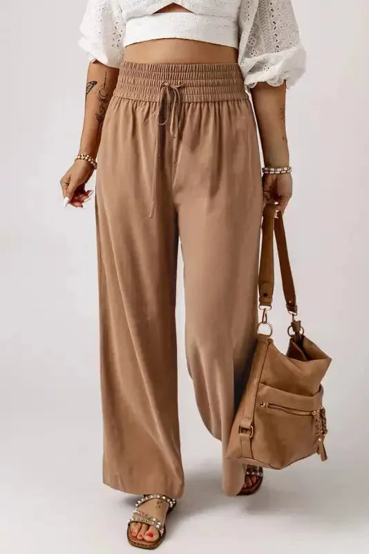 Black Drawstring Elastic Waist Casual Wide Leg Pants - Fashionfitz