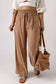 Black drawstring elastic waist casual wide leg pants - brown / s / 65% viscose + 35% polyester