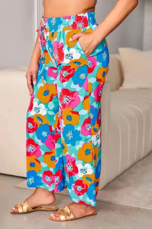 Black Drawstring Elastic Waist Casual Wide Leg Pants - Fashionfitz