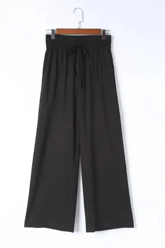 Black Drawstring Elastic Waist Casual Wide Leg Pants - Fashionfitz