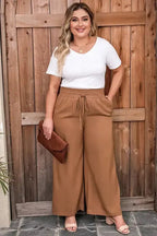 Black Drawstring Elastic Waist Casual Wide Leg Pants - Fashionfitz