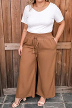 Black Drawstring Elastic Waist Casual Wide Leg Pants - Fashionfitz