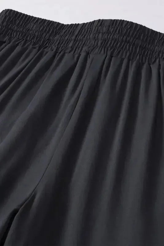 Black Drawstring Elastic Waist Casual Wide Leg Pants - Fashionfitz