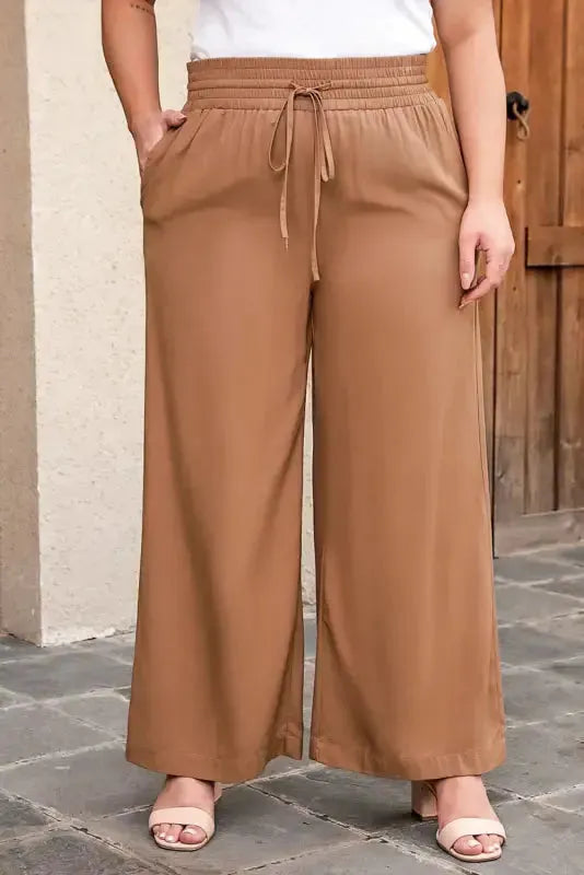 Black Drawstring Elastic Waist Casual Wide Leg Pants - Fashionfitz