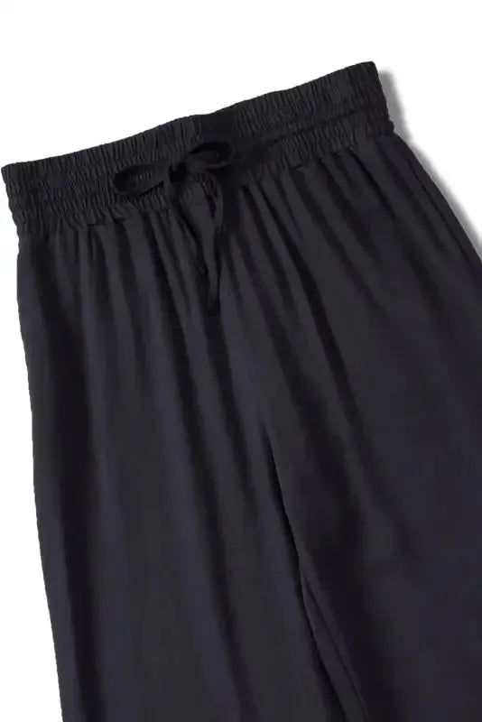 Black Drawstring Elastic Waist Casual Wide Leg Pants - Fashionfitz