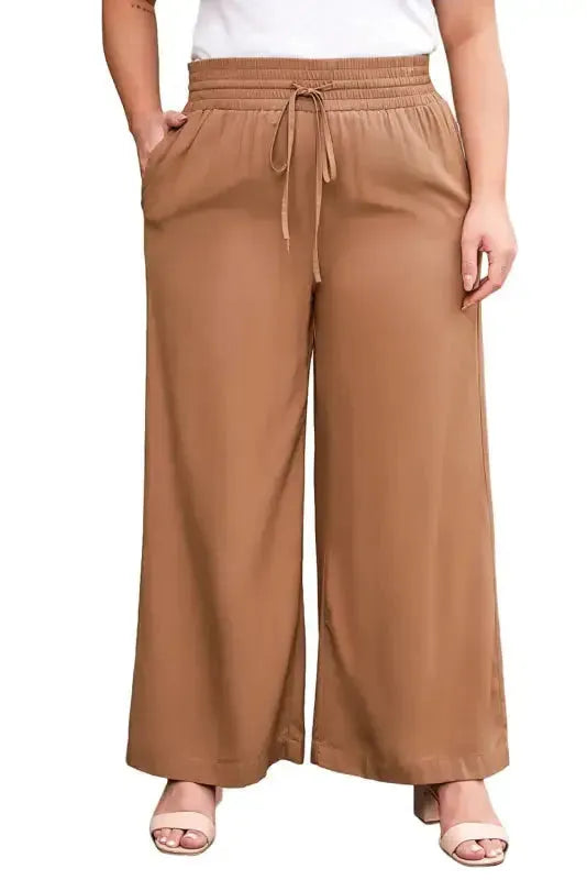 Black Drawstring Elastic Waist Casual Wide Leg Pants - Fashionfitz