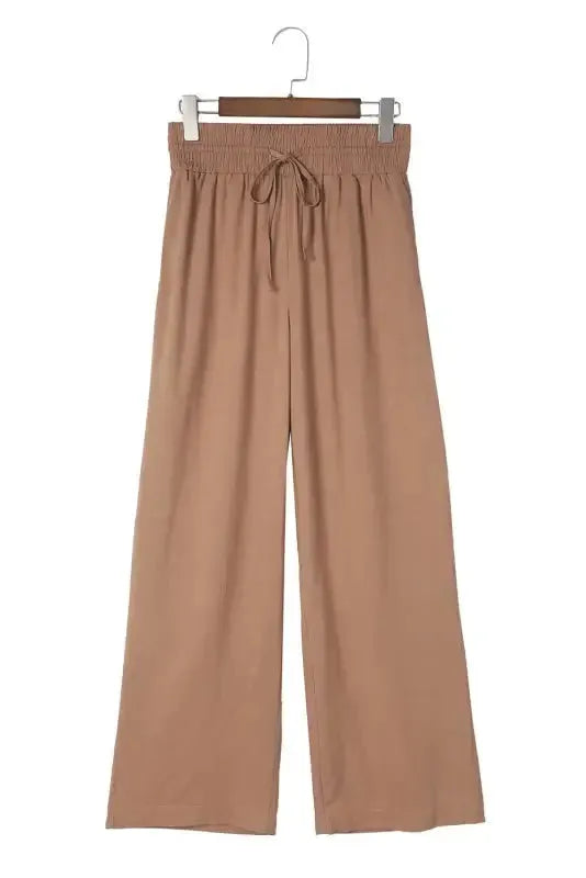 Black Drawstring Elastic Waist Casual Wide Leg Pants - Fashionfitz