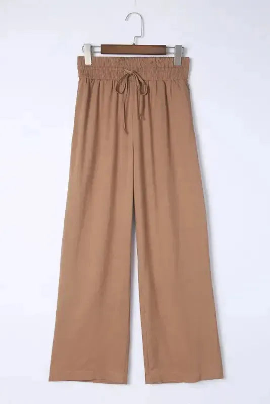 Black Drawstring Elastic Waist Casual Wide Leg Pants - Fashionfitz